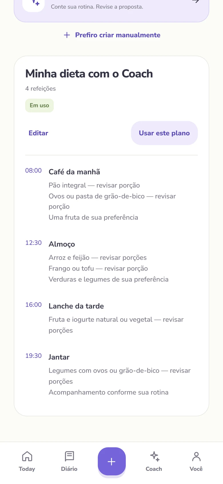 Dieta em uso